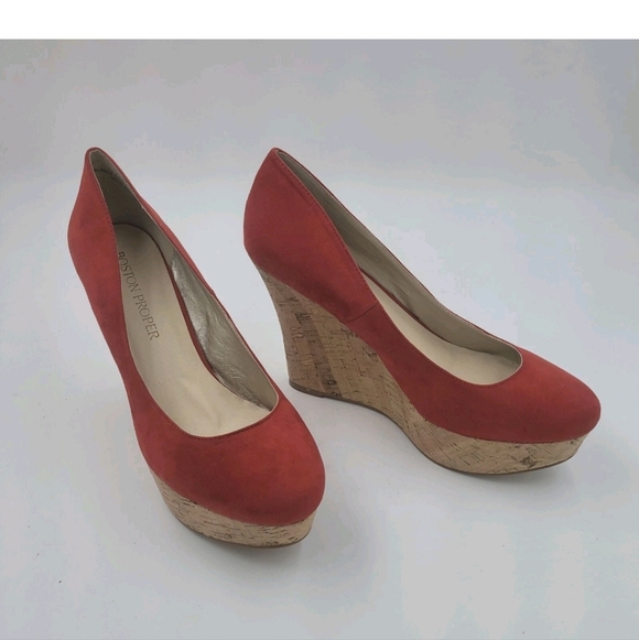 Boston Proper Pammy Red Platform Cork Wedge Closed Toe Heel Women's Size 10M - Picture 7 of 12